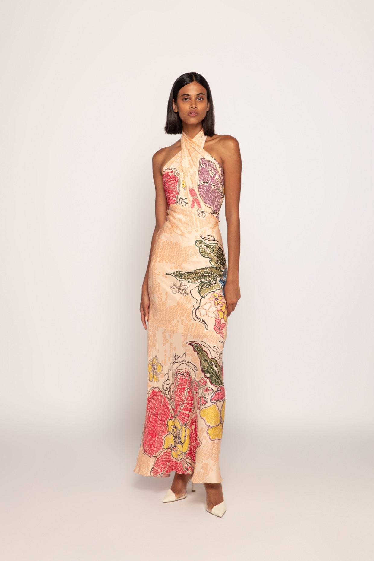 Periwinkle Bandhani Print Halter Style Maxi Dress 12
