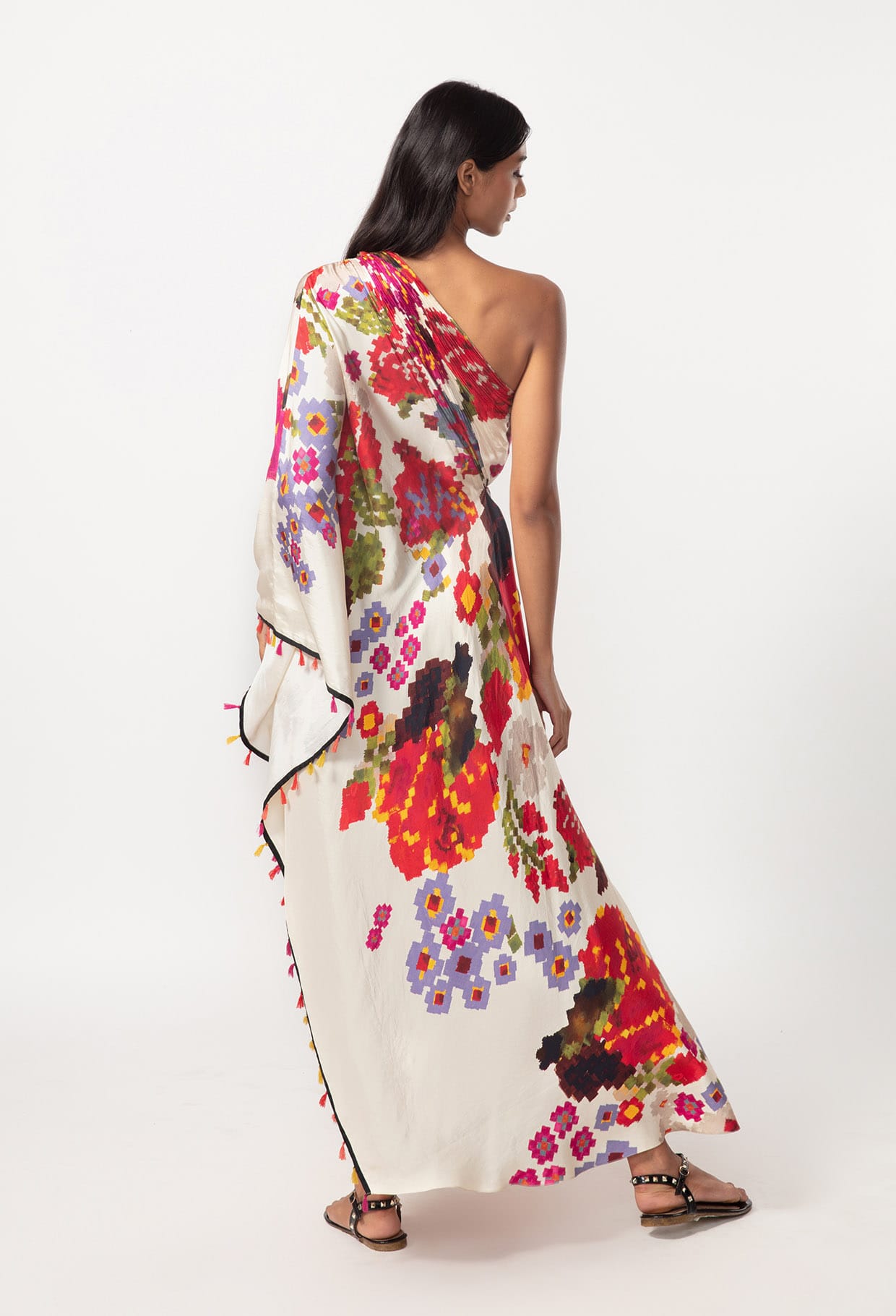 Floral Print Hand Micro Pleated Kaftan Dress