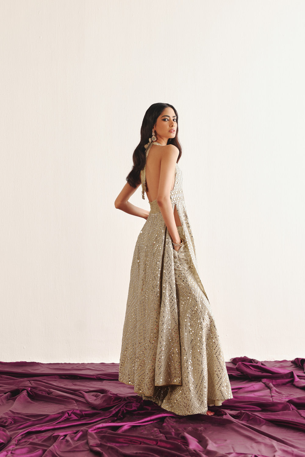 Long Halter Neck Jacket Dress With Bootcut