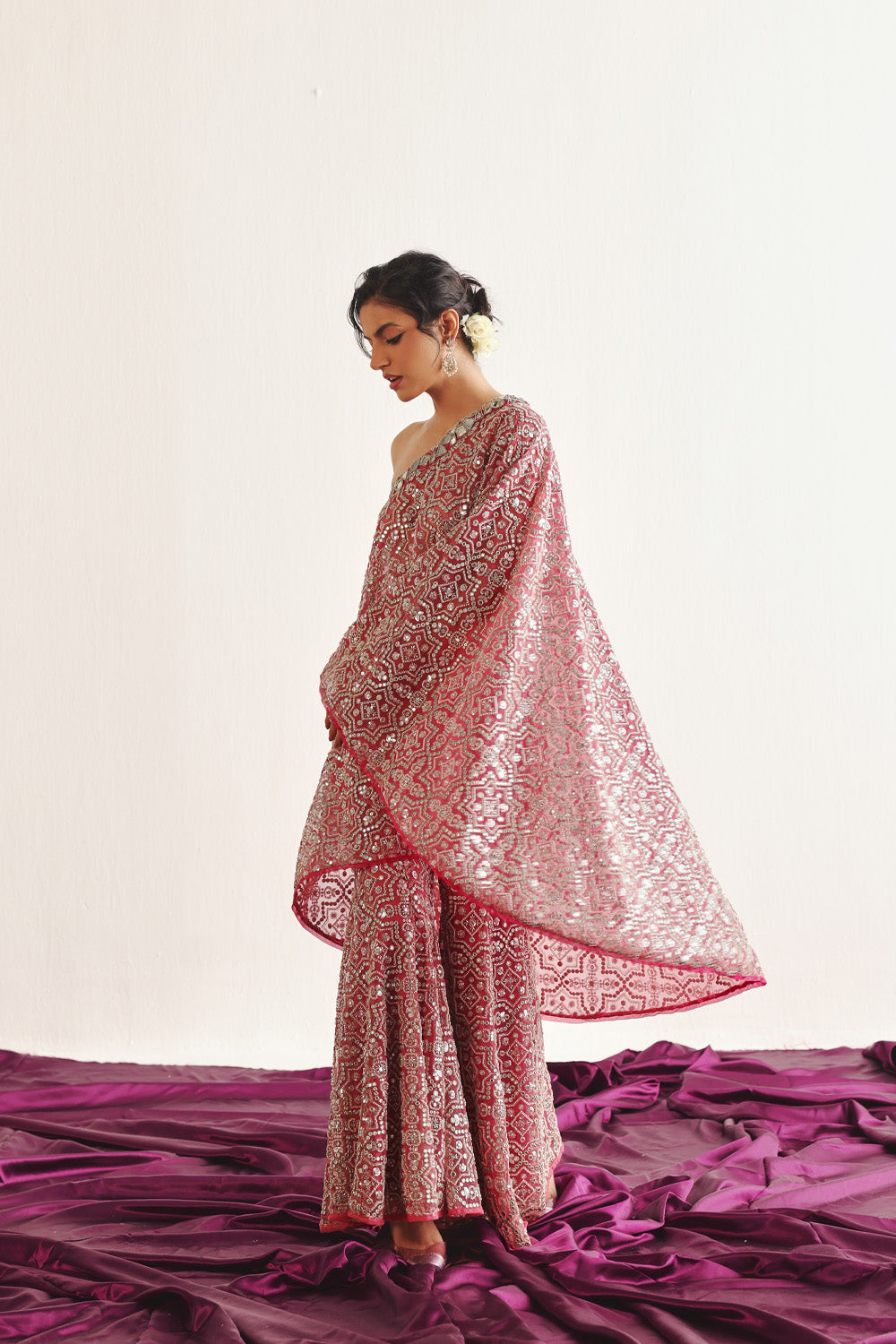 Hexagon One Shoulder Cape With Hexagon Bootcut Pants