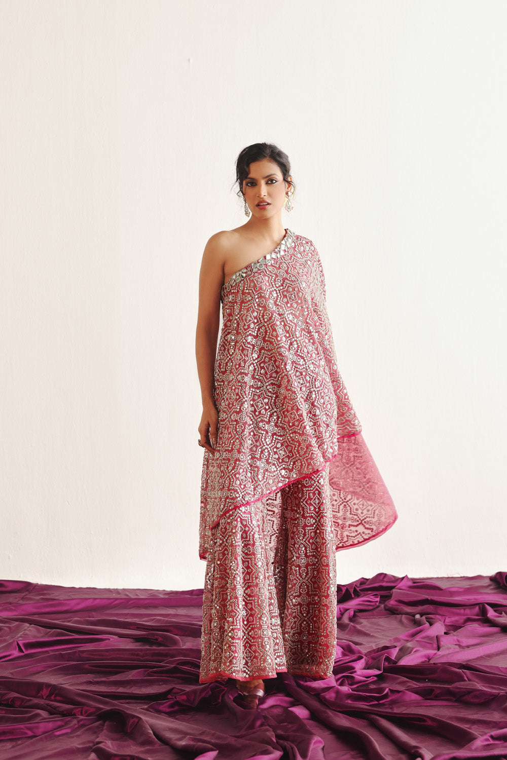 Hexagon One Shoulder Cape With Hexagon Bootcut Pants