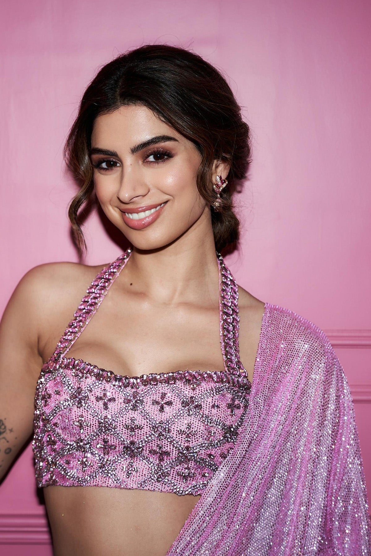 Khushi Kapoor in Pink Mystic Saree Set