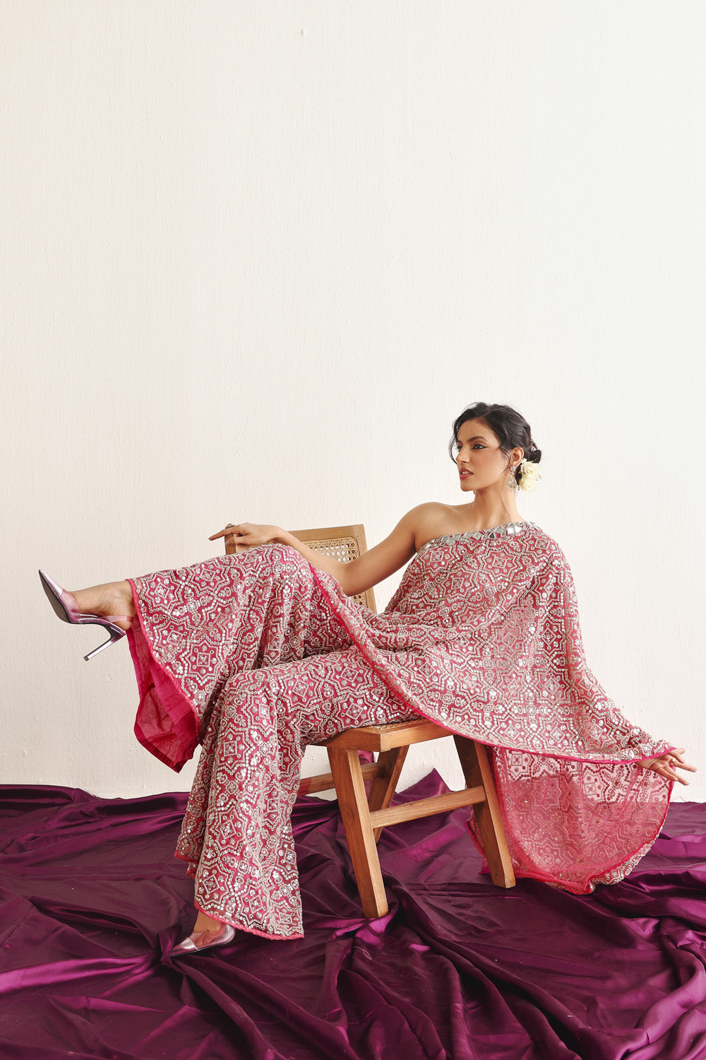 Hexagon One Shoulder Cape With Hexagon Bootcut Pants