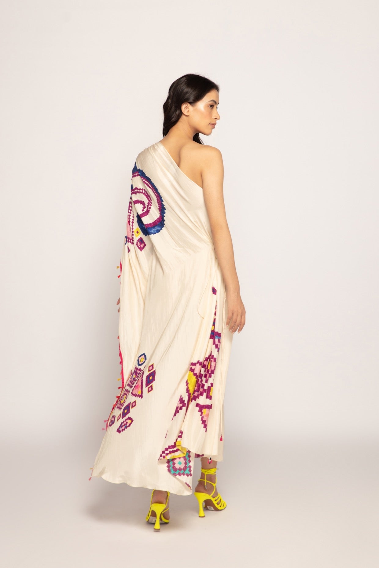 Marigold Bandhani Print Asymmetric Kaftan