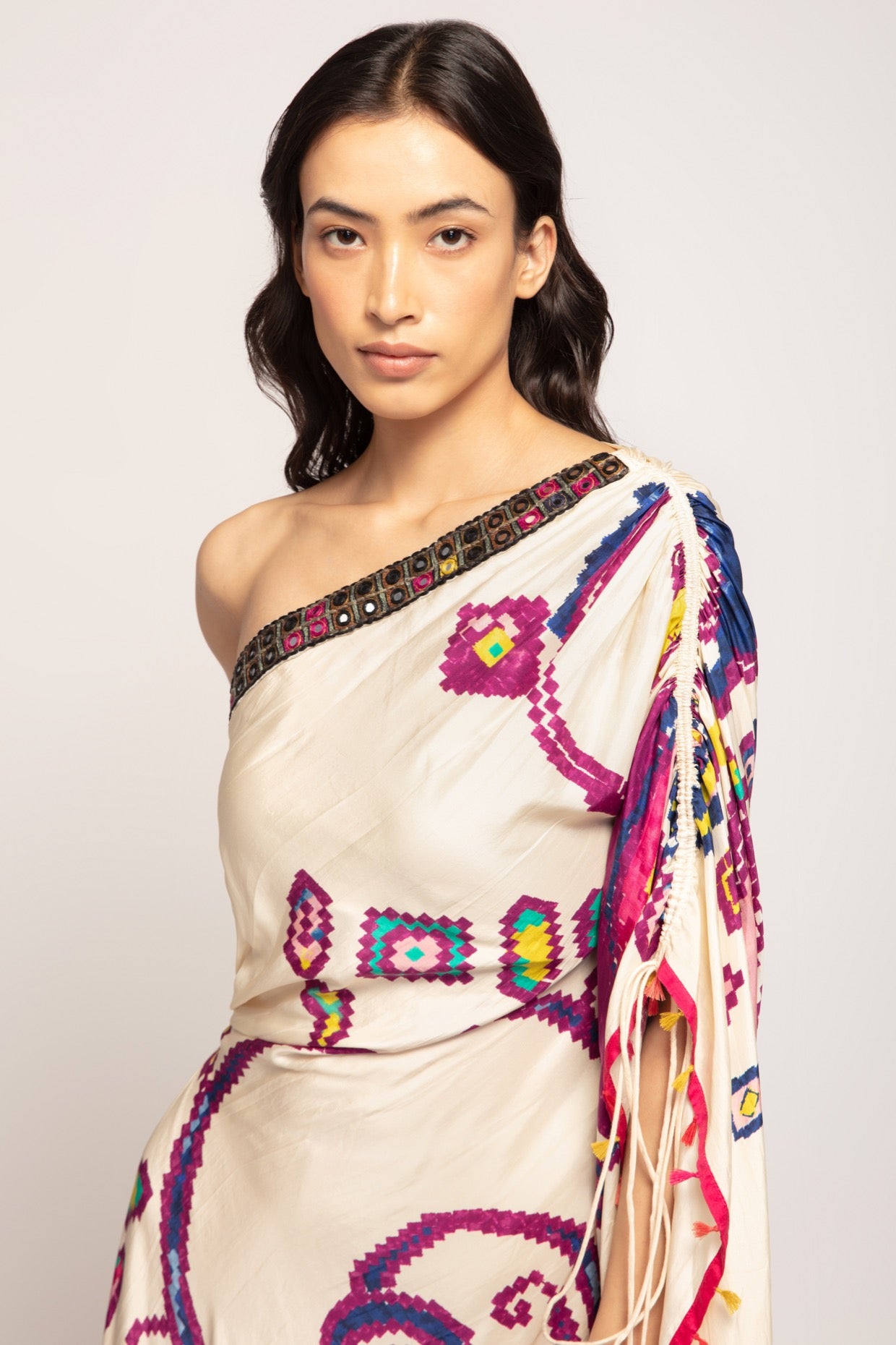 Marigold Bandhani Print Asymmetric Kaftan