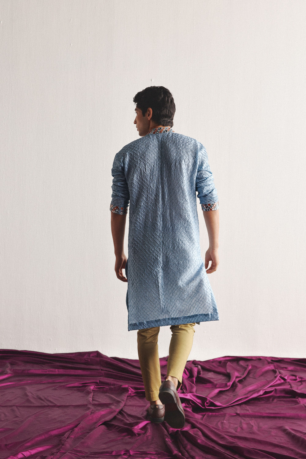 Powder Blue Bandhani Kurta With Mirrorwork