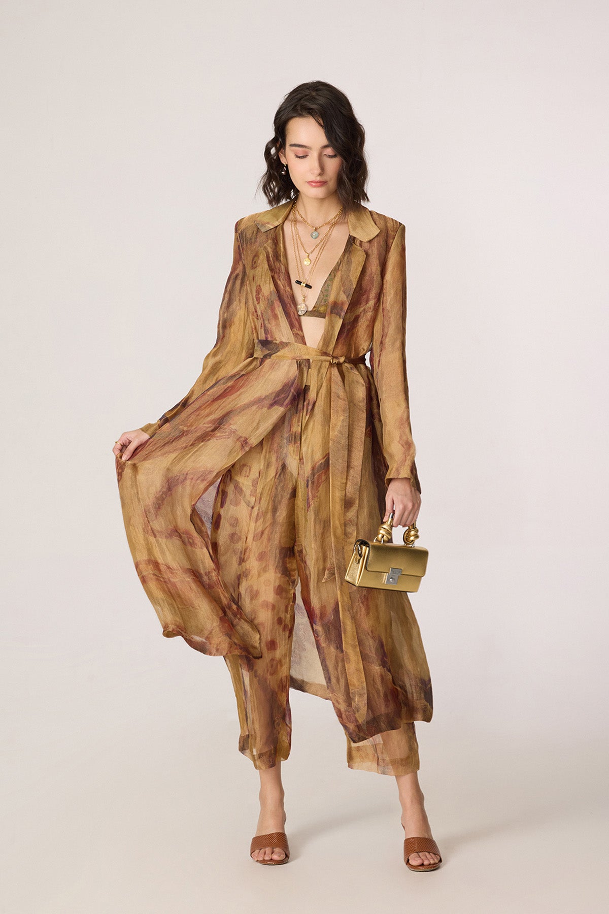 Belen Trench and Arleth Bralette and Vellora Trousers