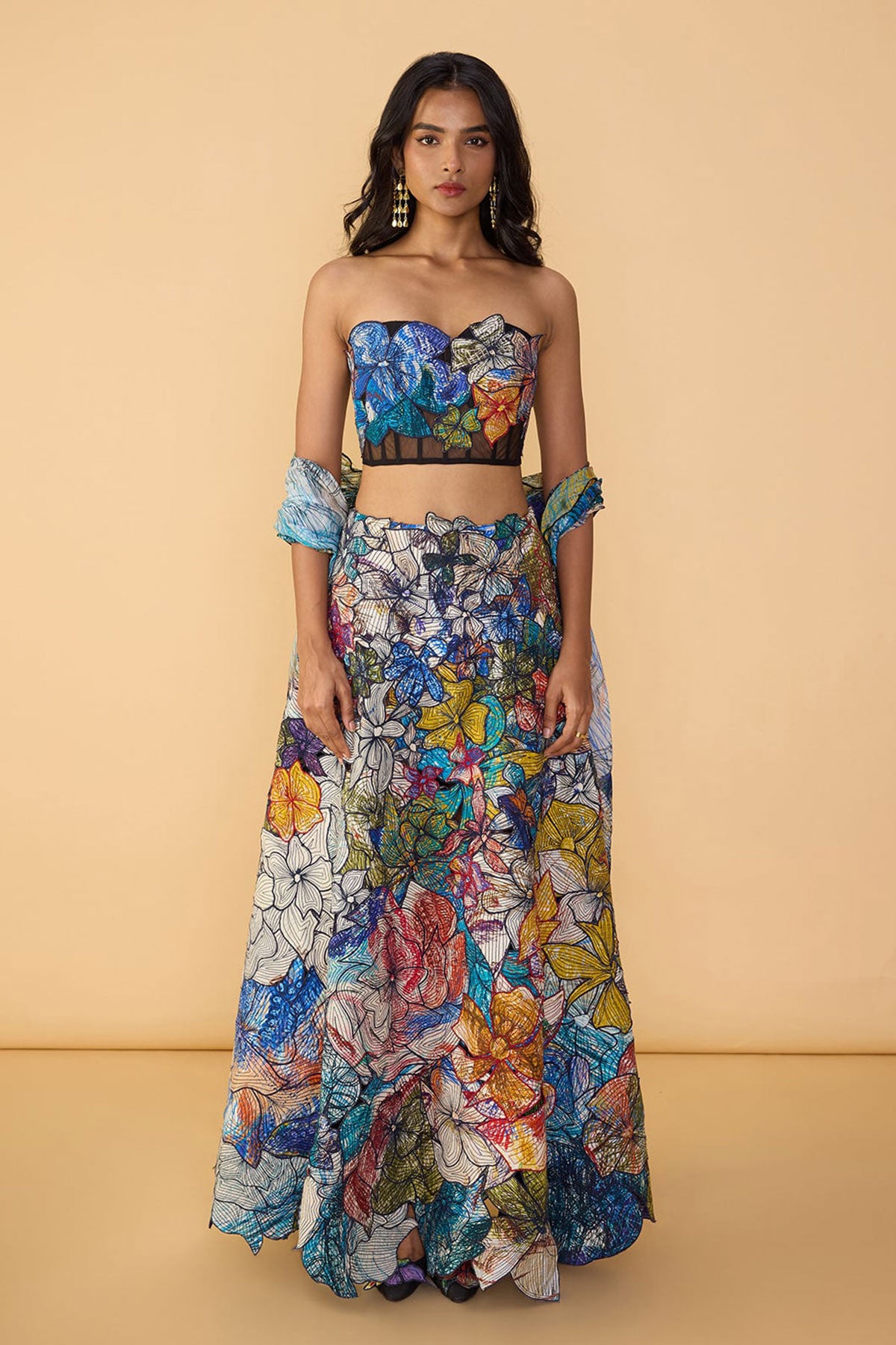 Larissa Corset Blouse and and Zoya Lehenga Skirt and and Scallop Dupatta