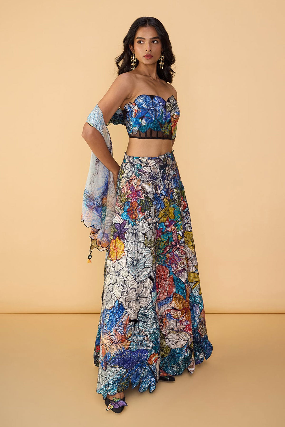 Larissa Corset Blouse and and Zoya Lehenga Skirt and and Scallop Dupatta