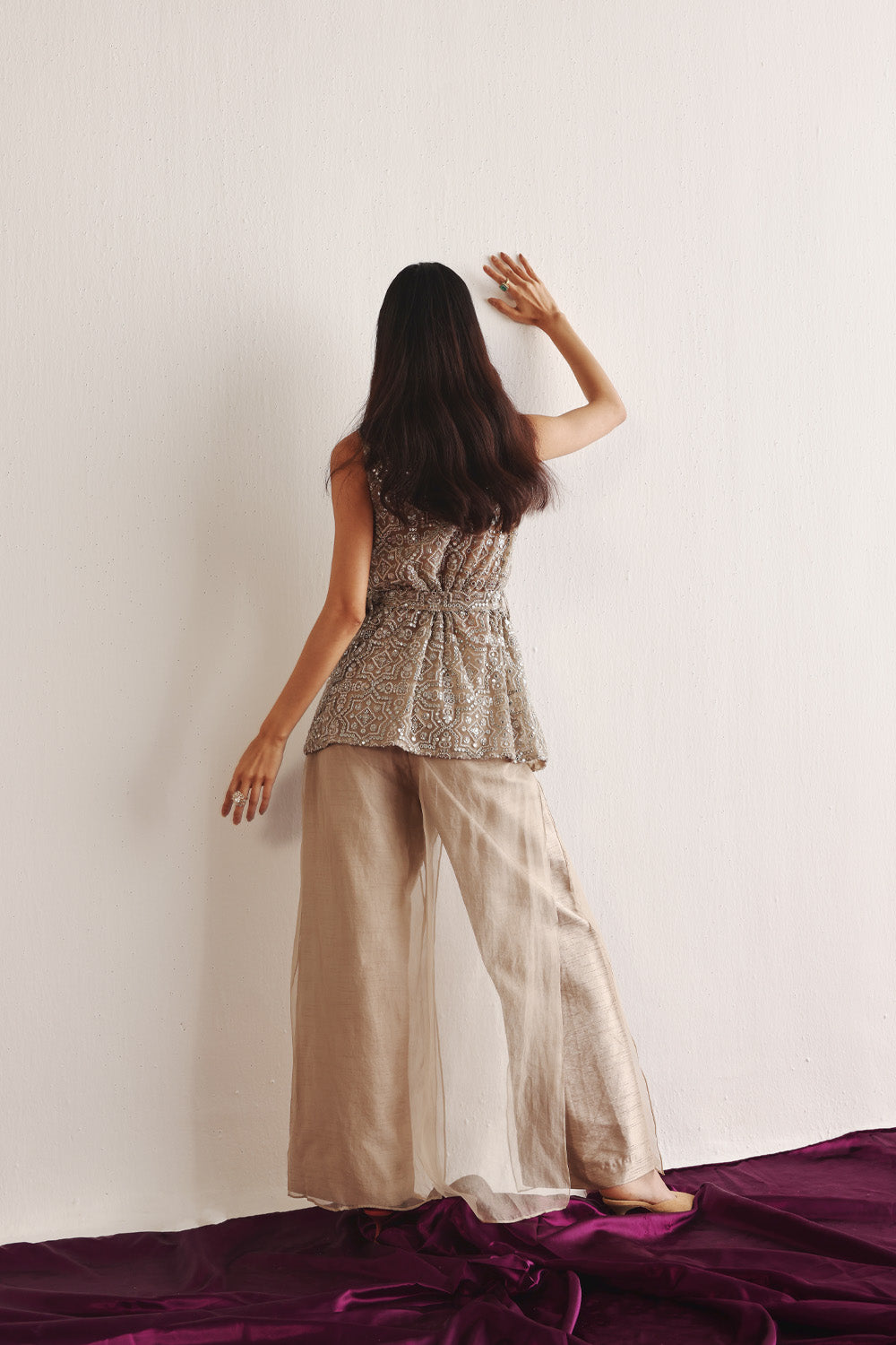 Sleeveless Blazer With Double Layered Palazzo