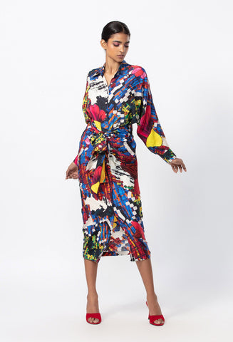 Periwinkle bandhani Print Asymmetric Kaftan With Side Slit And Hand