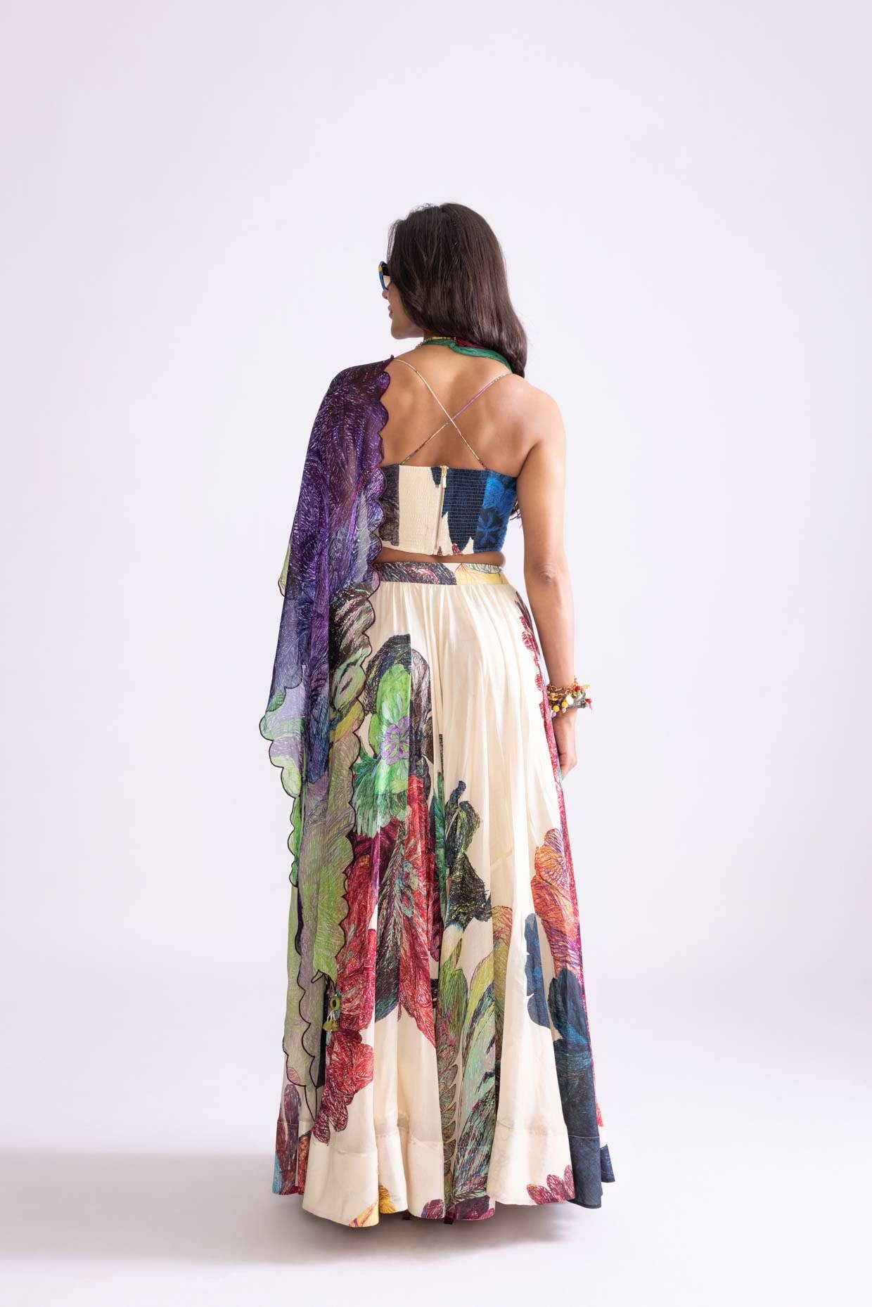 Bluey Blouse, Scallop Dupatta & Magnolia Lehenga