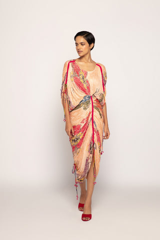 Periwinkle bandhani Print Asymmetric Kaftan With Side Slit And Hand