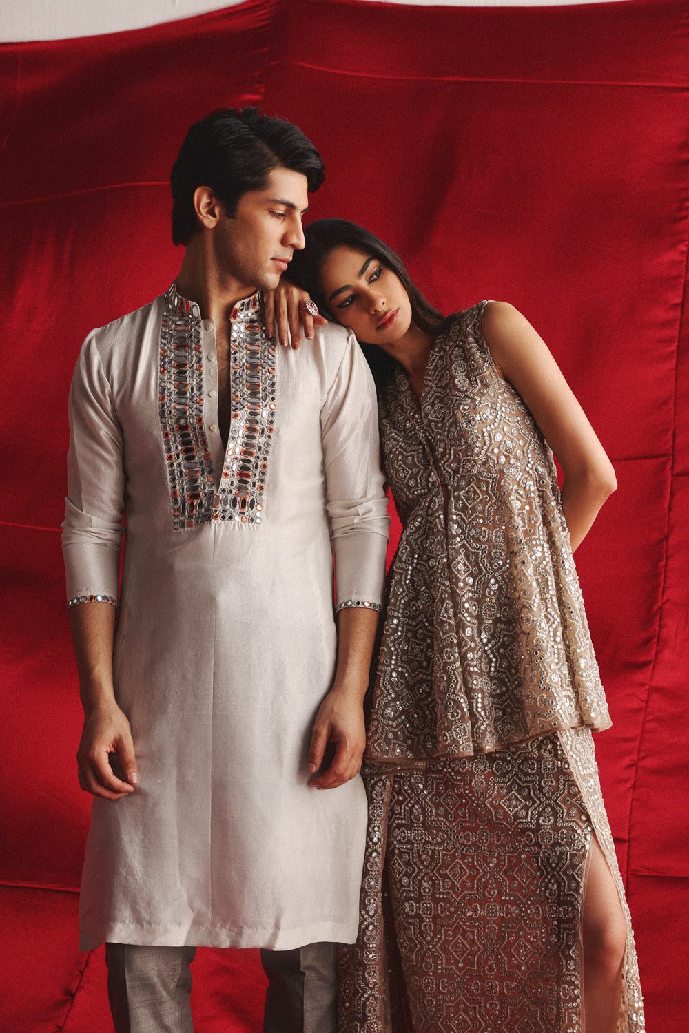 Silver Grey Kurta With Mirrorwork