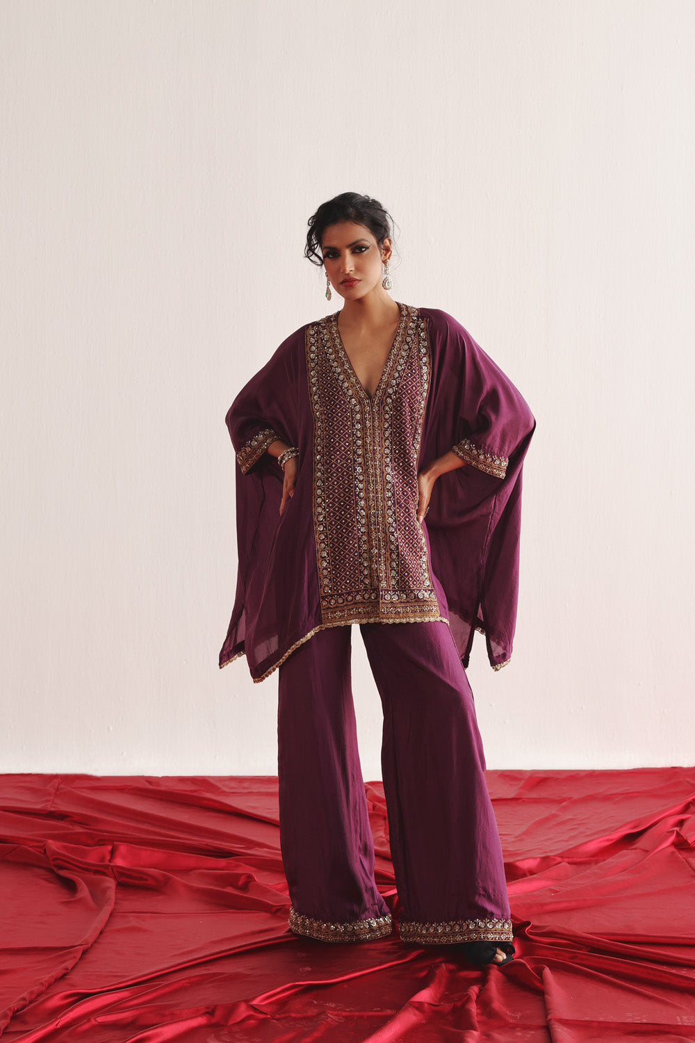 Marodiwork Silk Kaftan with Palazzos
