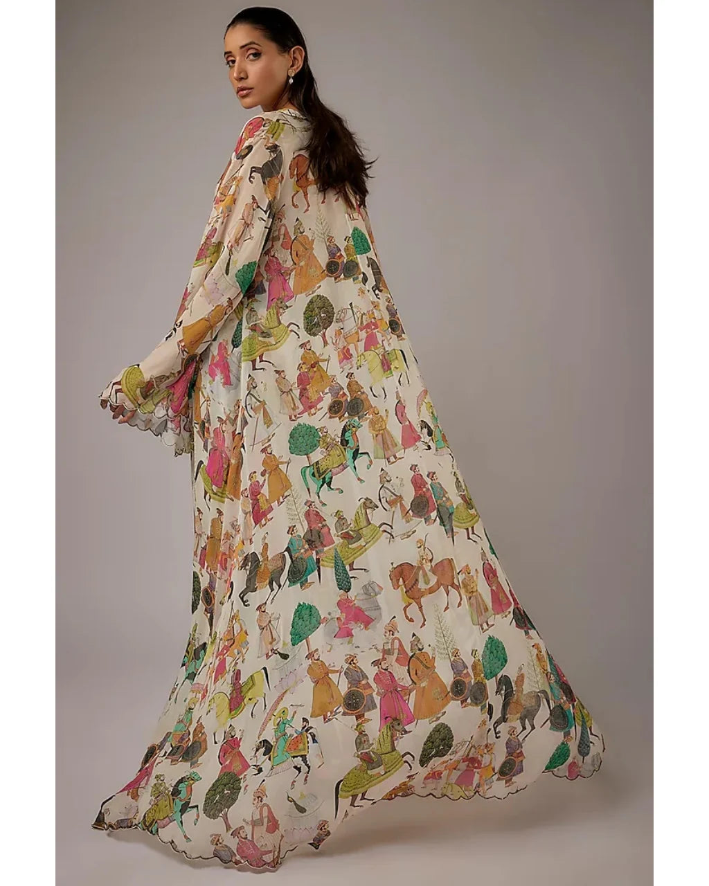 Ivory Printed Jumpsuit With Cape Set