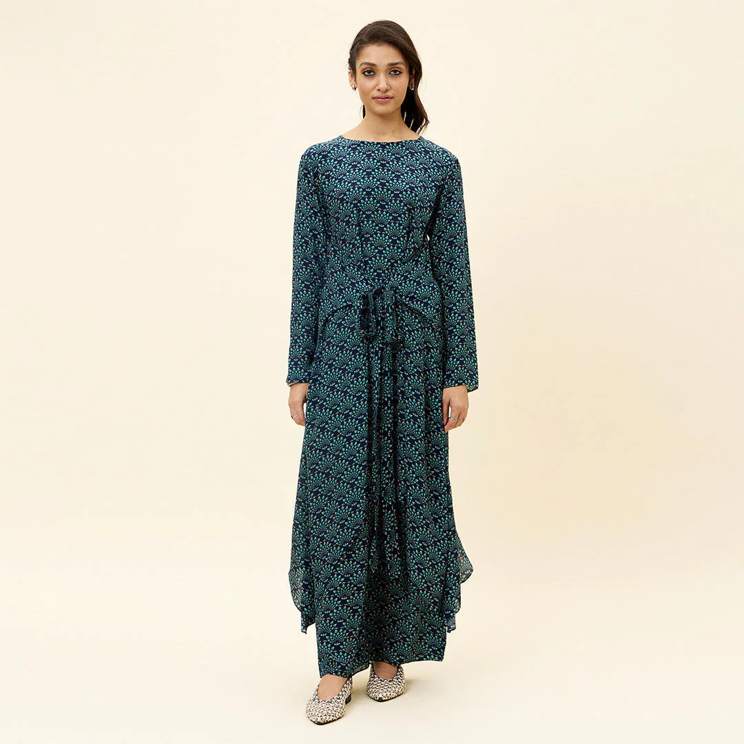 MAF FEATHER PRINT FRONT TIE-UP TUNIC SET