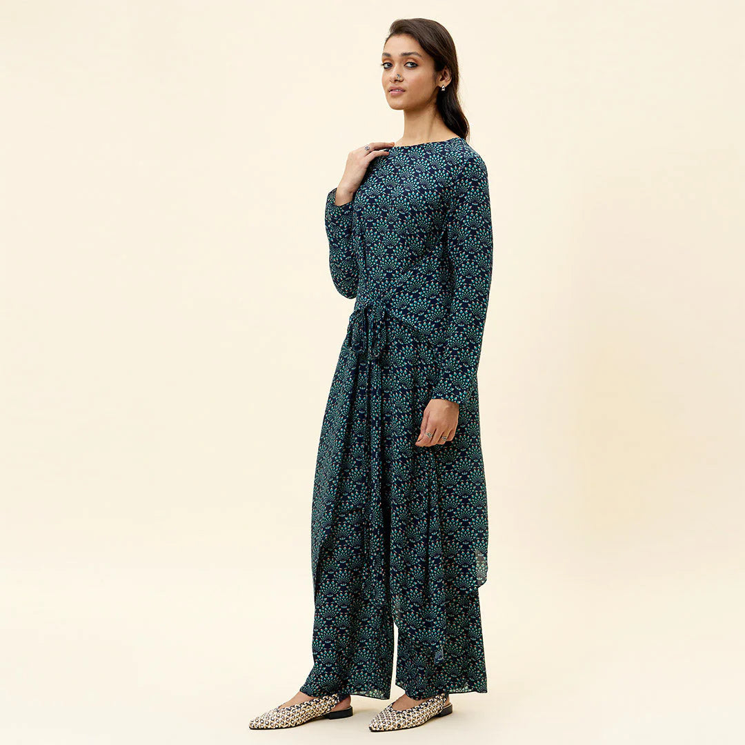 MAF FEATHER PRINT FRONT TIE-UP TUNIC SET