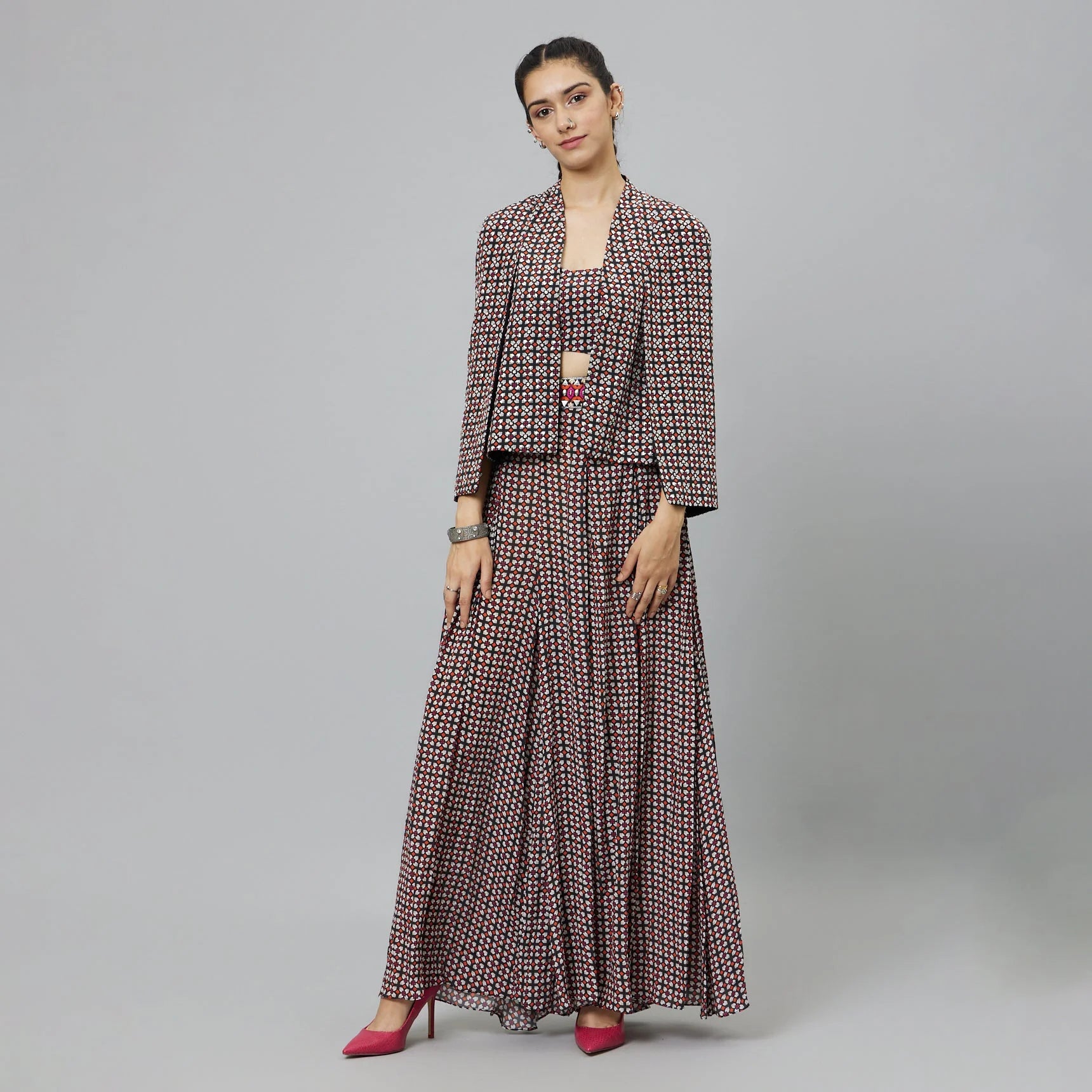 BLACK GEOMETRIC PRINT NOOR JACKET SET