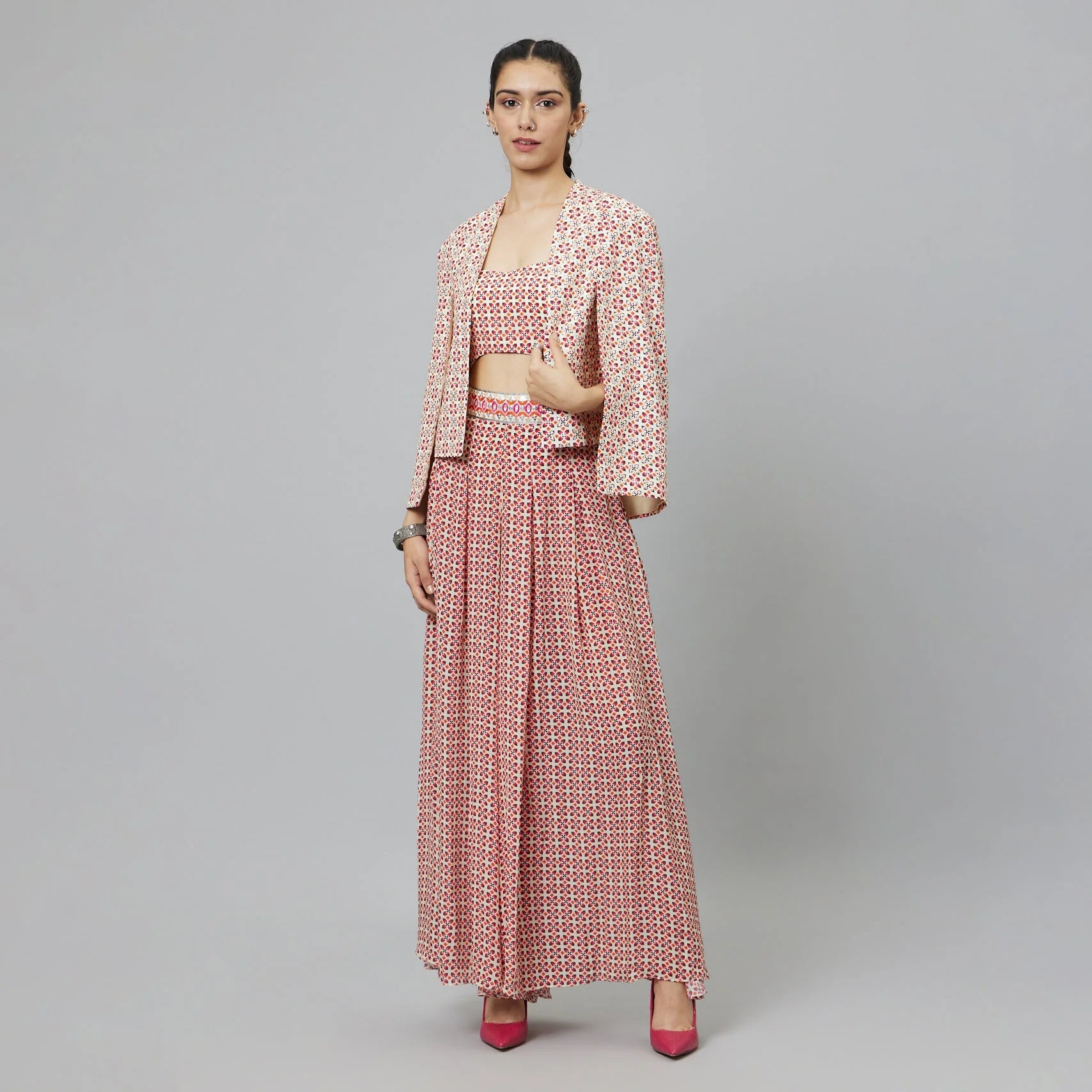 IVORY GEOMETRIC PRINT NOOR JACKET SET