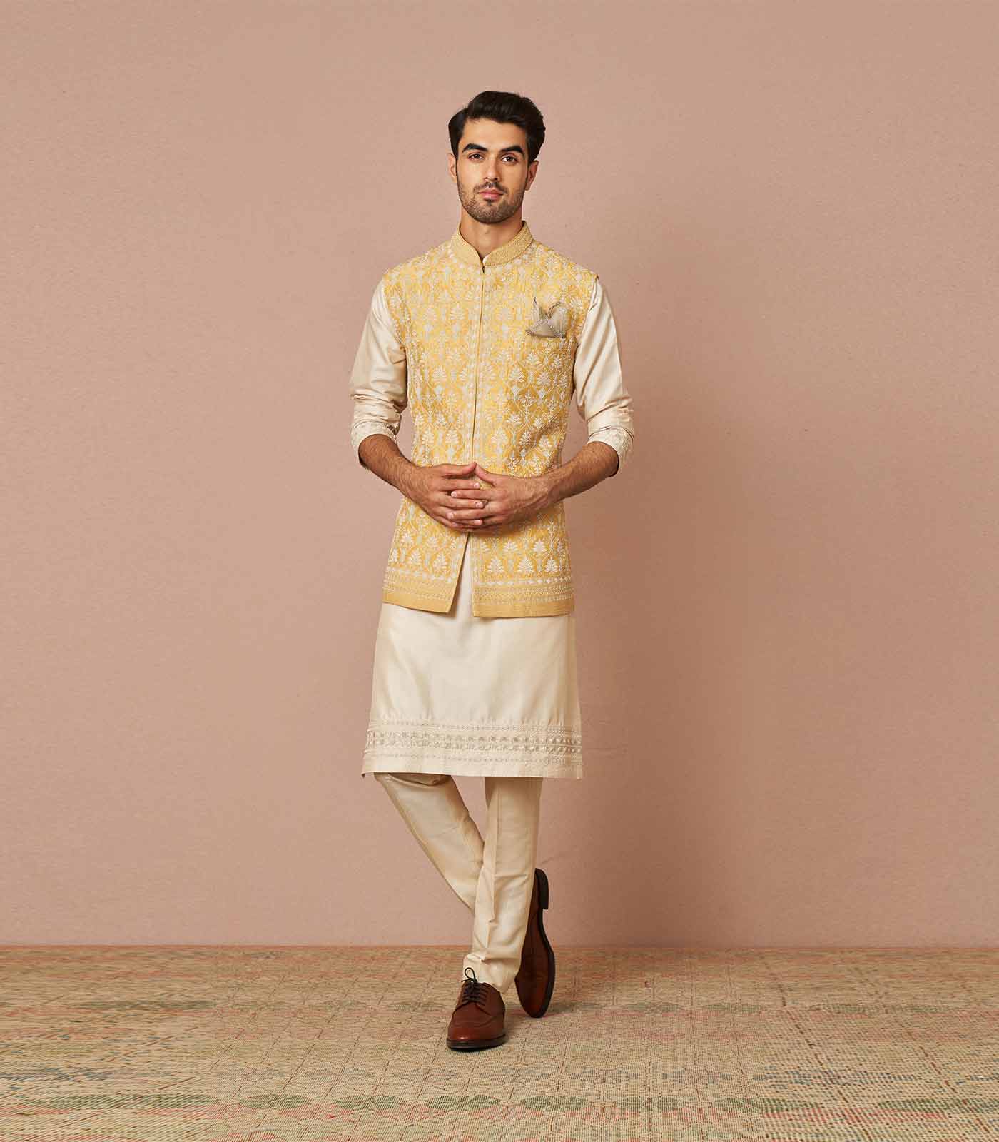 PASTEL YELLOW RAWSILK KIAAN BANDI SET
