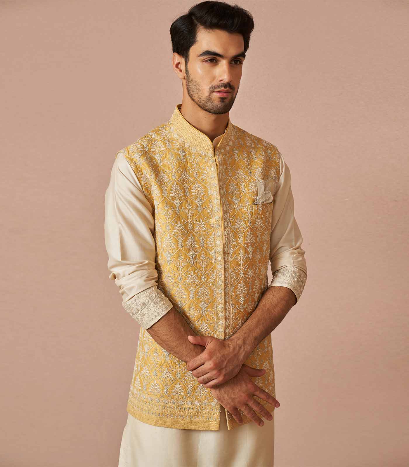PASTEL YELLOW RAWSILK KIAAN BANDI SET