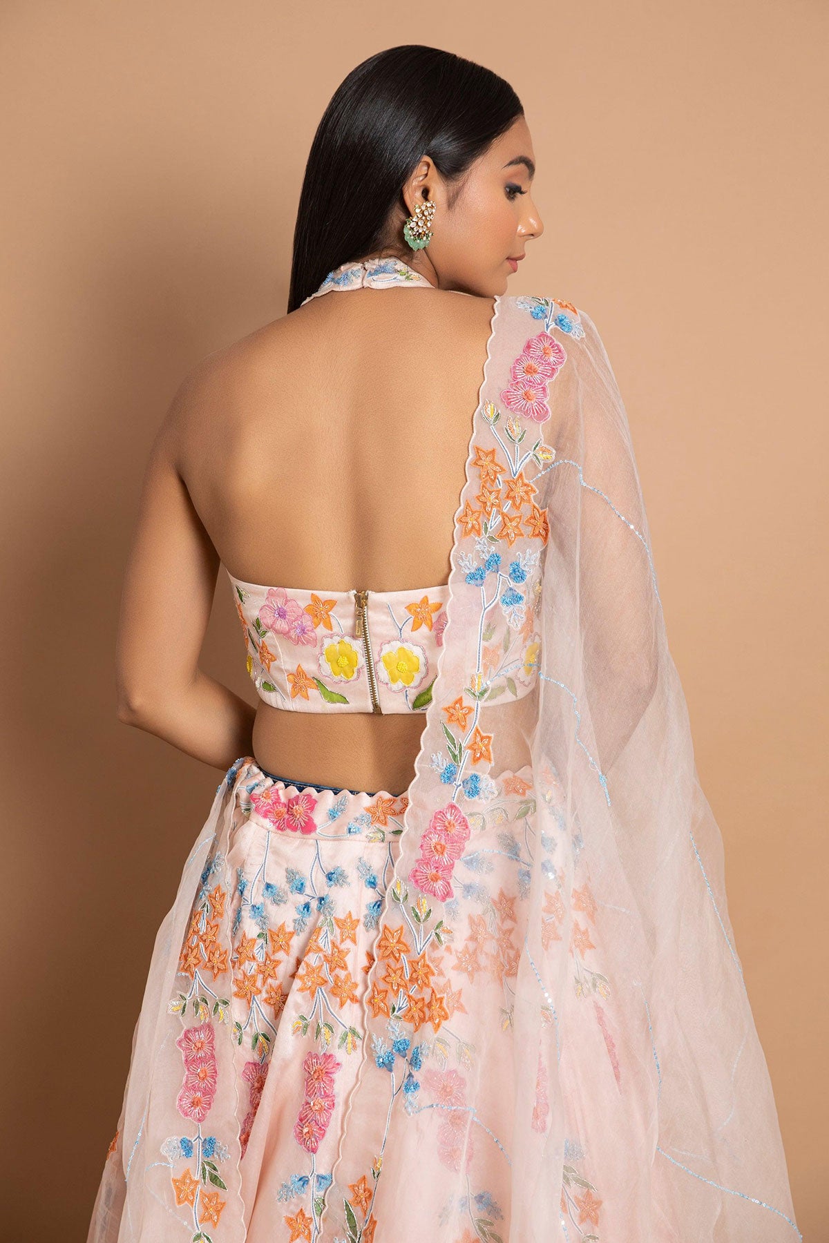 Cosmiya Handpainted Blush Pink Lehenga Highlighted with Bling Work