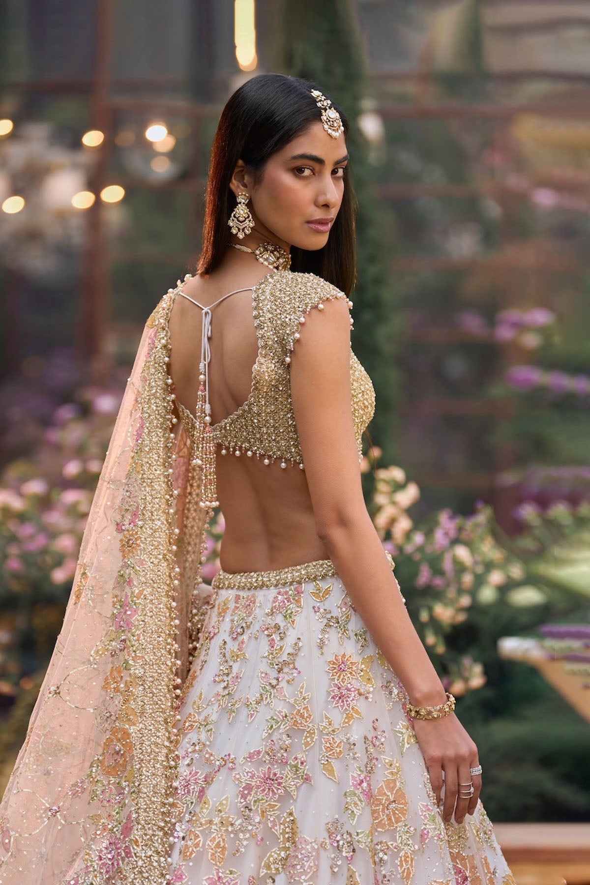 Cream Gold Floral Lehenga Set
