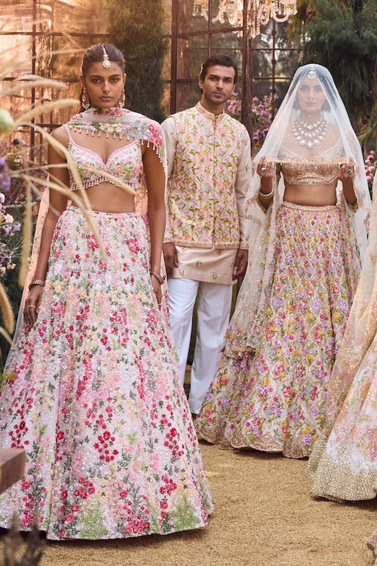 Cream Gold Floral Lehenga Set