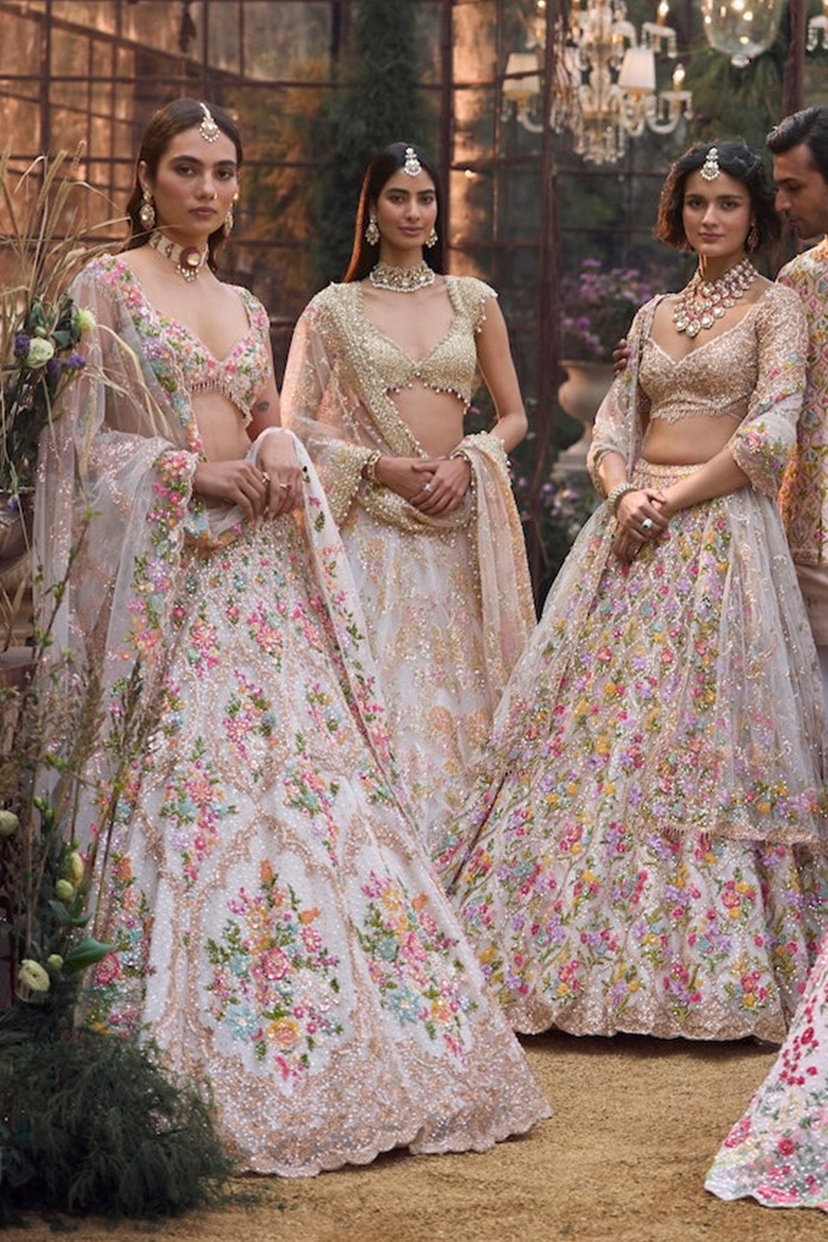 Cream Gold Floral Lehenga Set