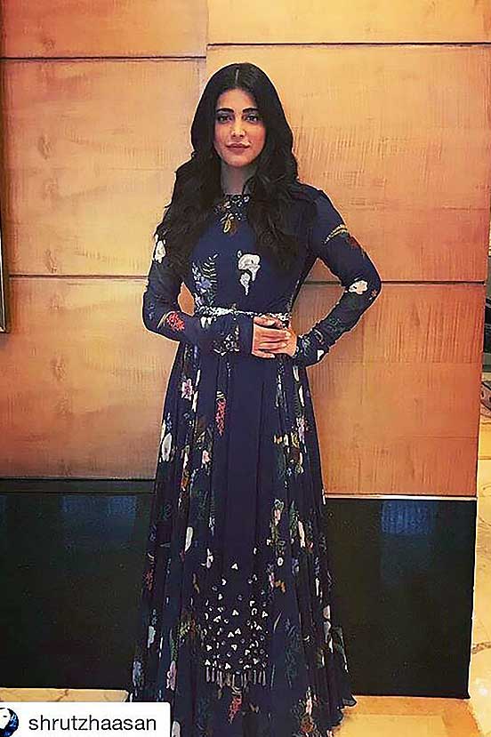 Shruti Hassan In Our Blue Printed Anarkali Set