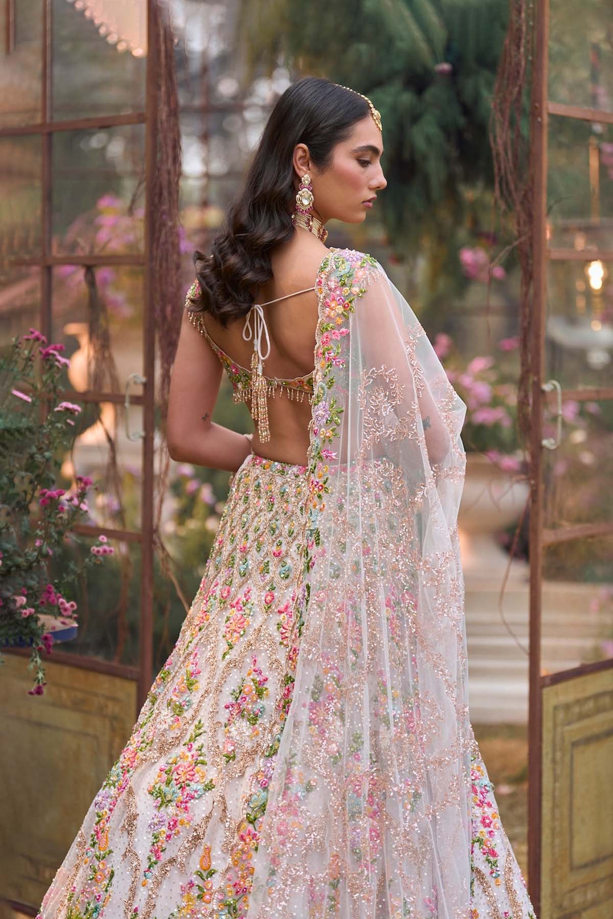 Cream Multi-Coloured Floral Lehenga Set