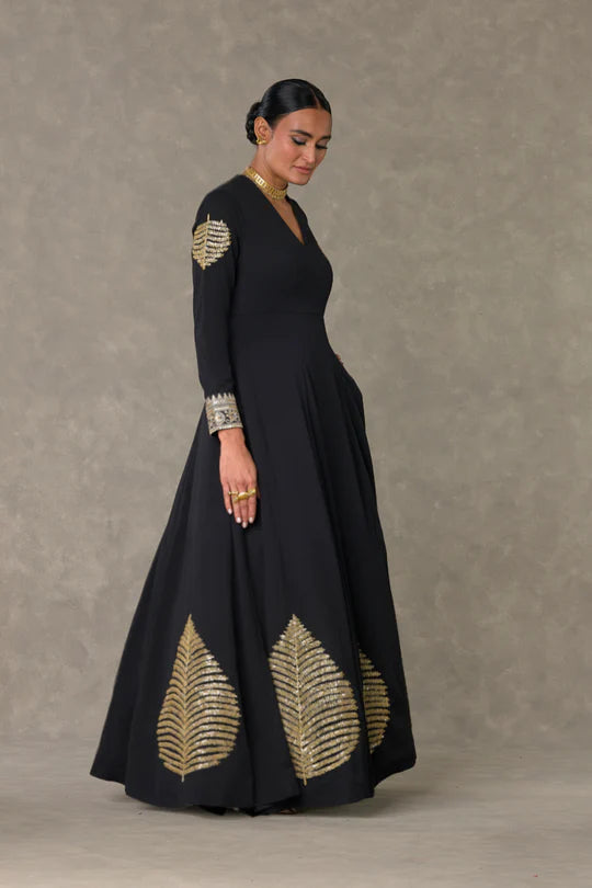 Black Kashmiri Leaf Gown