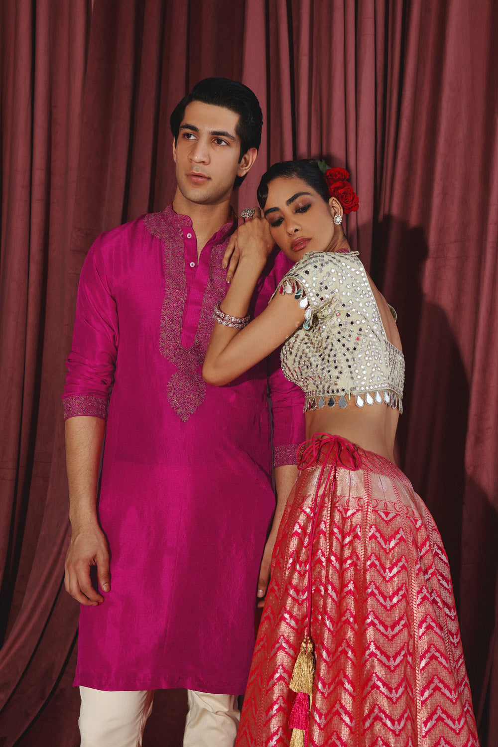 Fuschia Kurta With Marodiwork