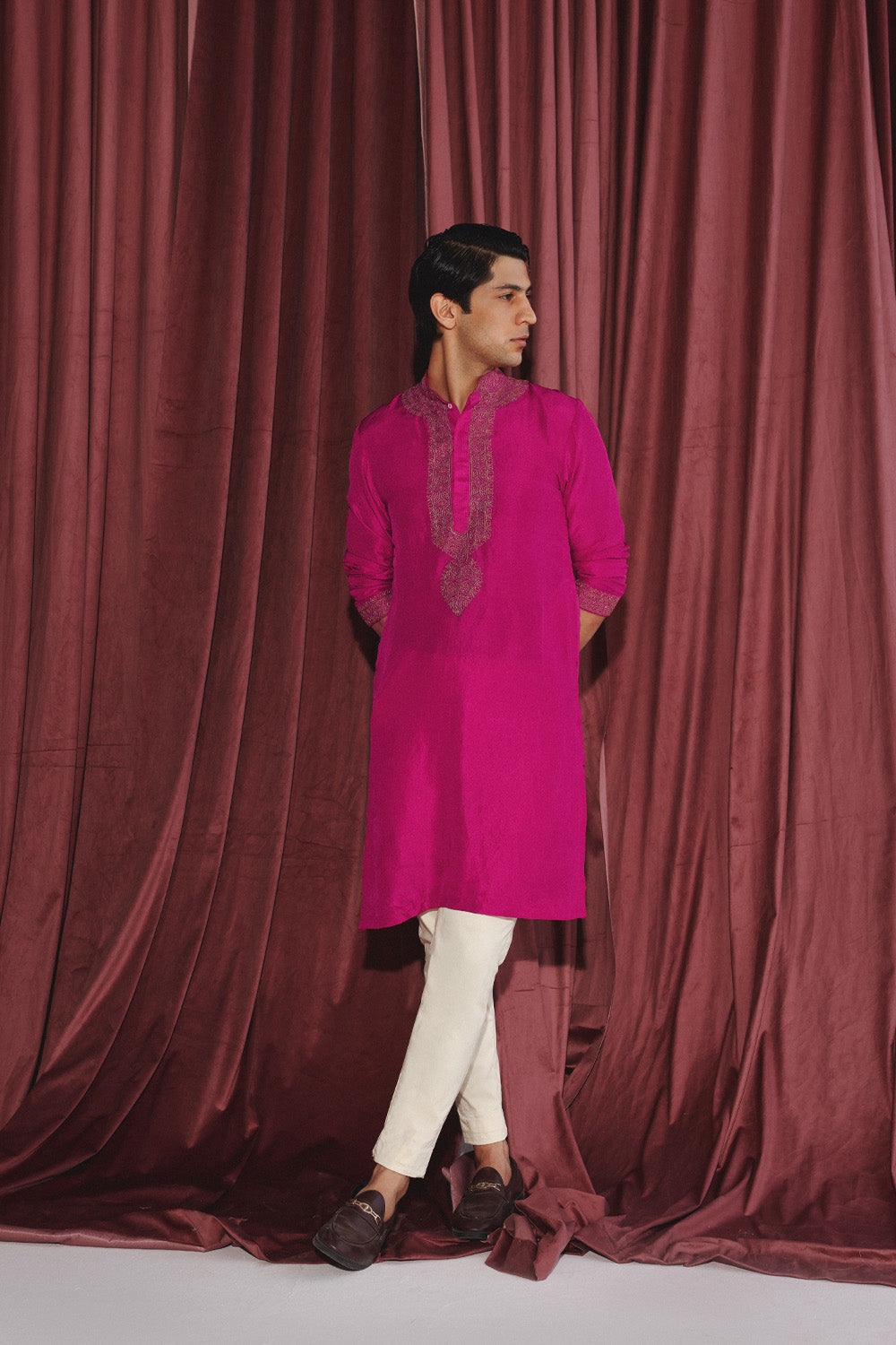 Fuschia Kurta With Marodiwork