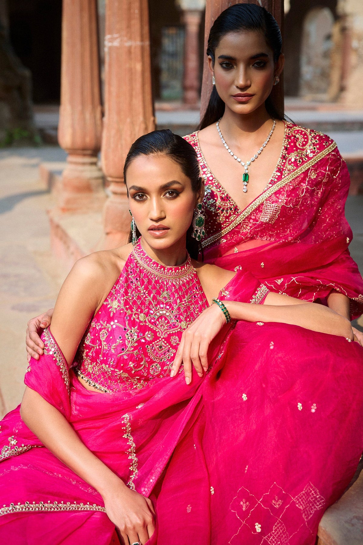 Hot Pink Organza Saree Set