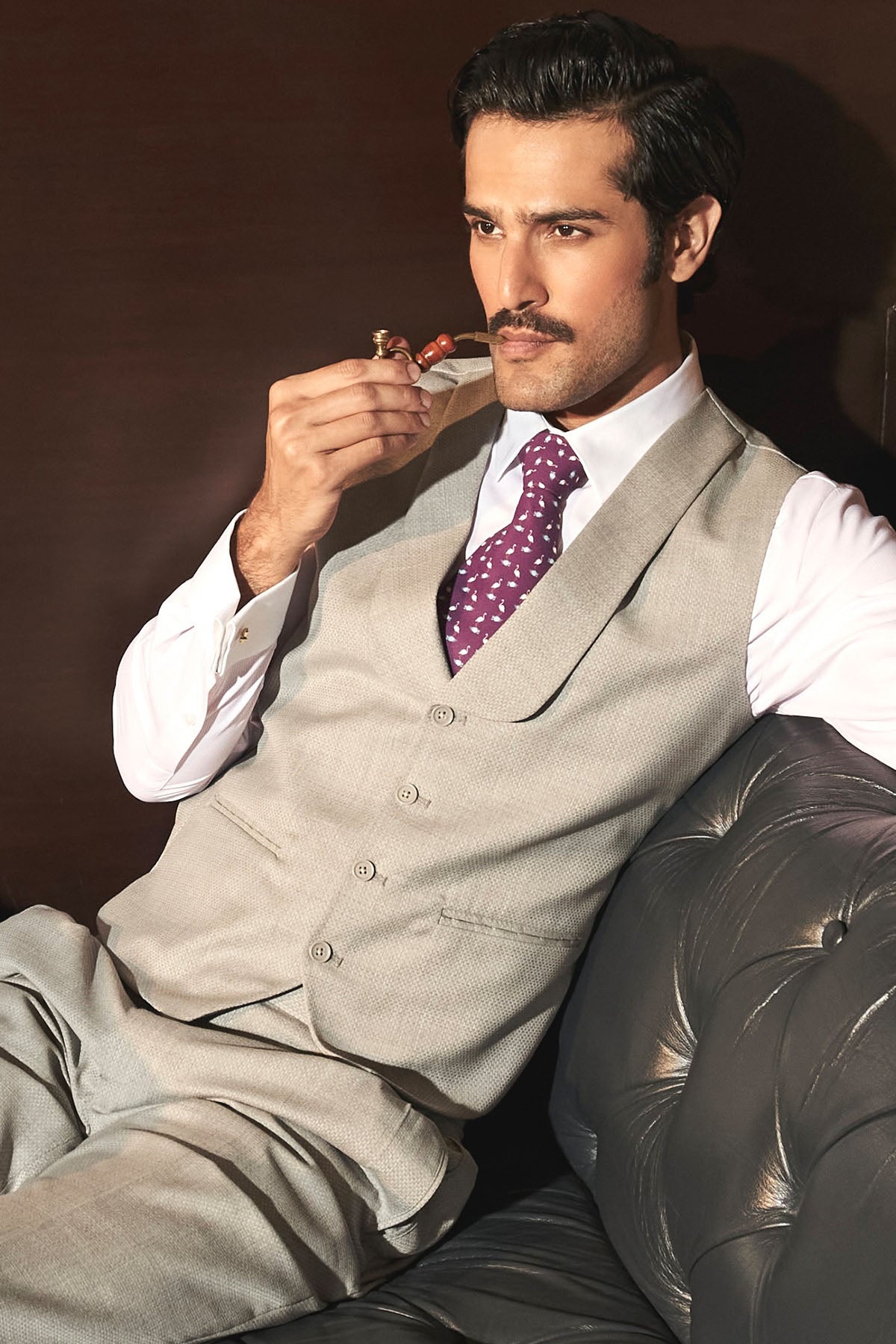 Tan Textured Shawl Lapel Waistcoat Set