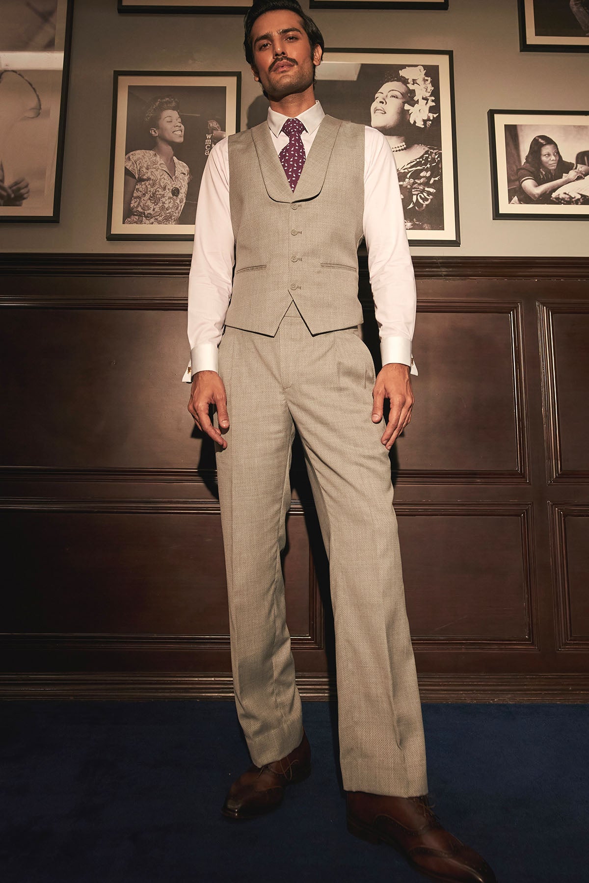 Tan Textured Shawl Lapel Waistcoat Set