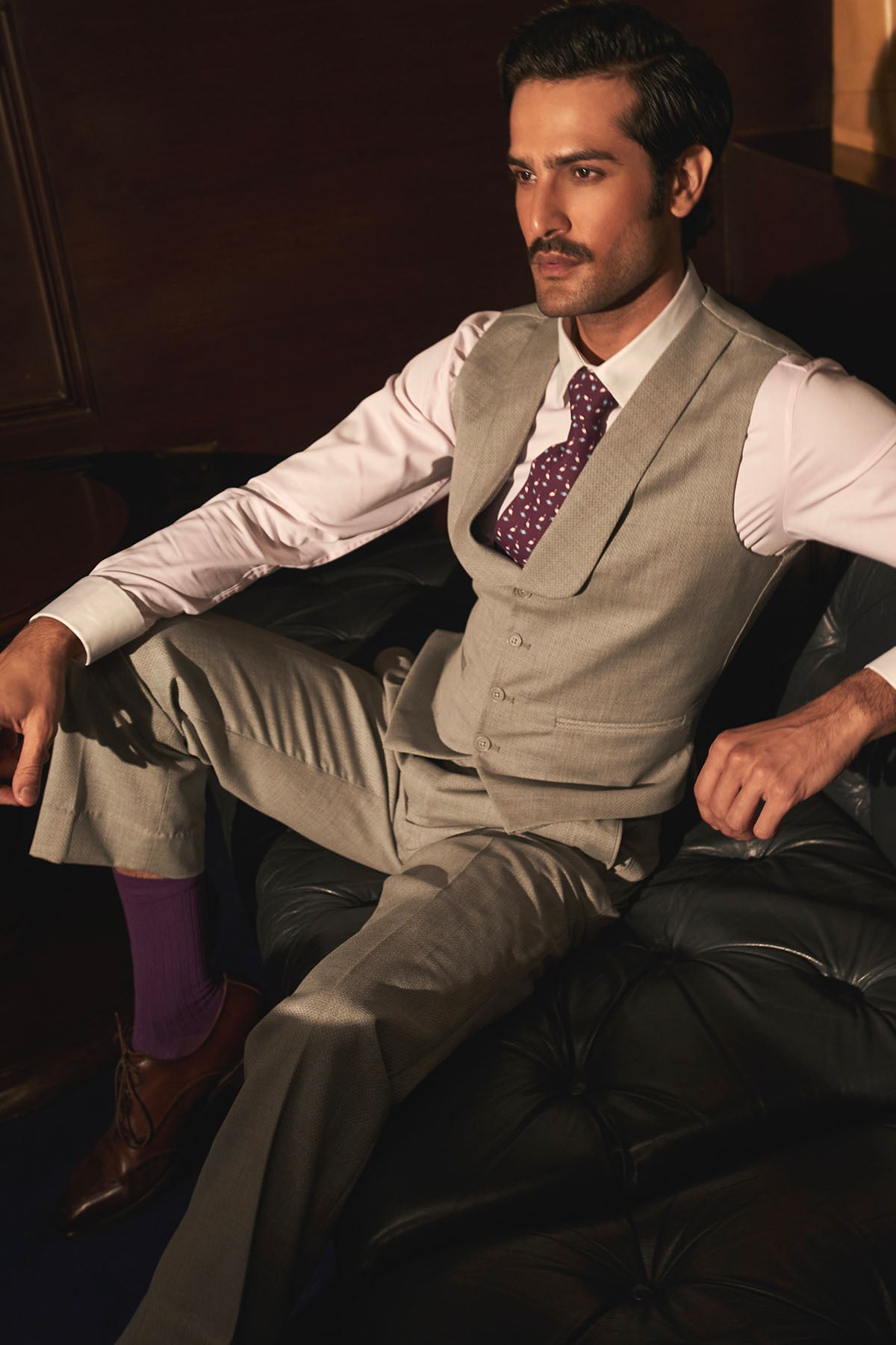 Tan Textured Shawl Lapel Waistcoat Set