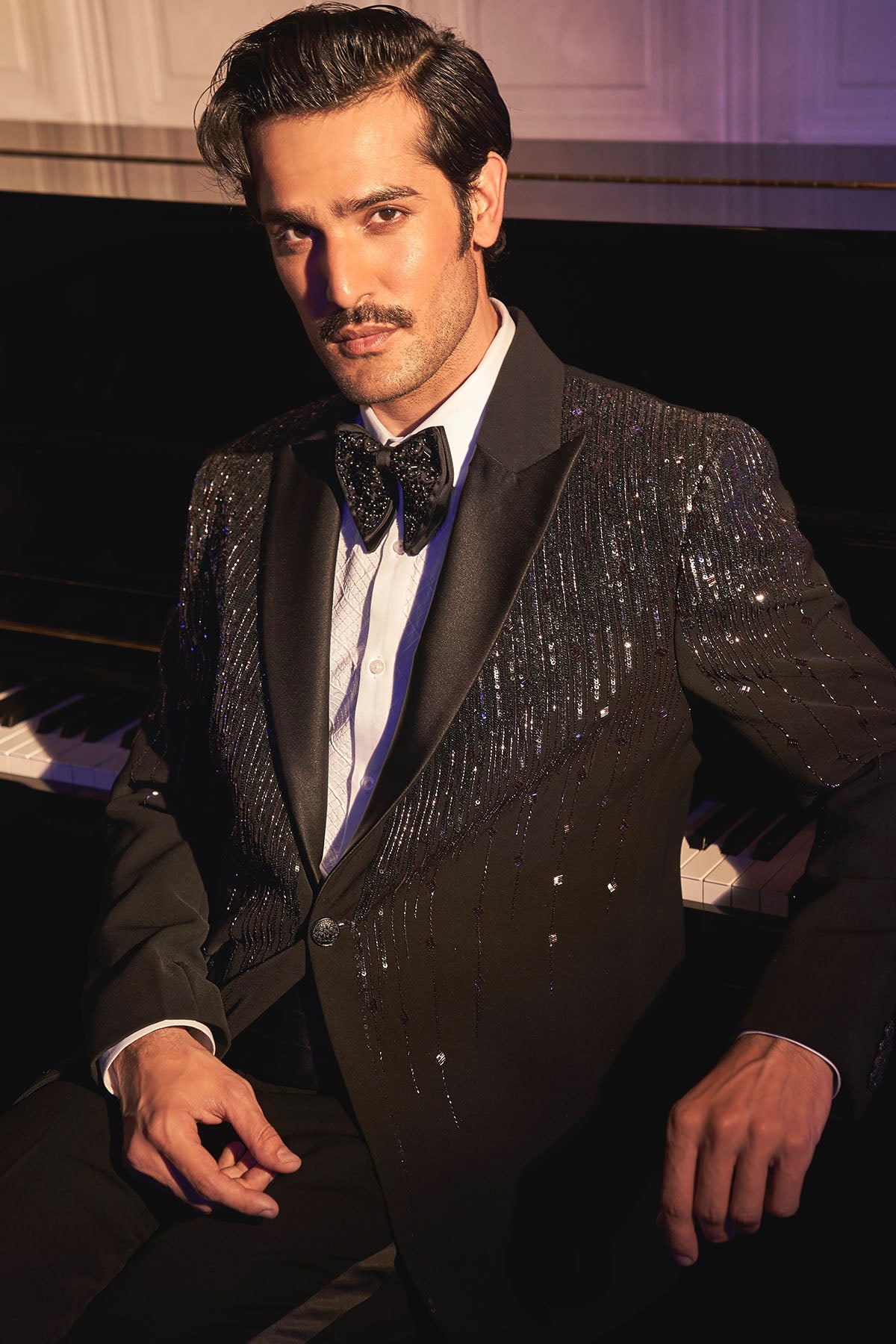 Noir Cascade Embroidered Tuxedo Set