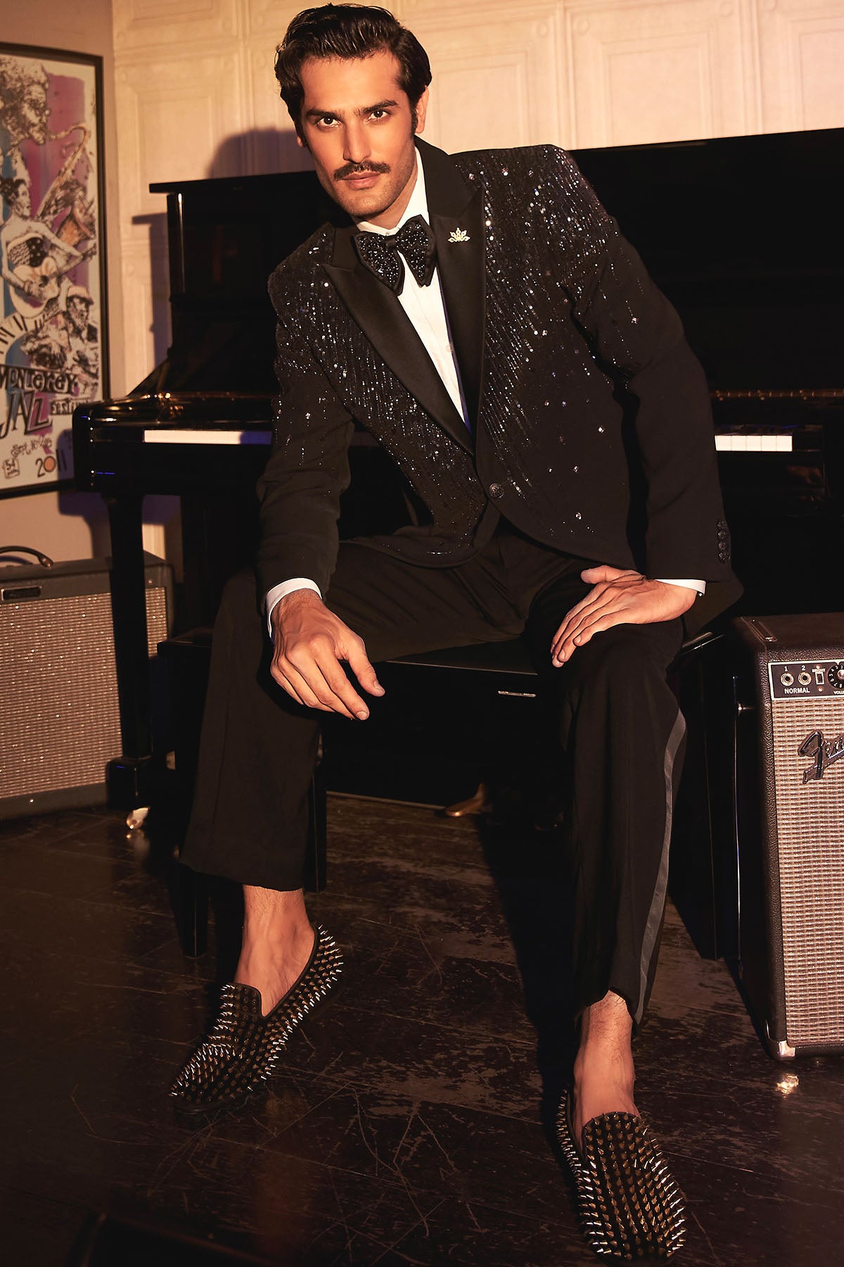 Noir Cascade Embroidered Tuxedo Set