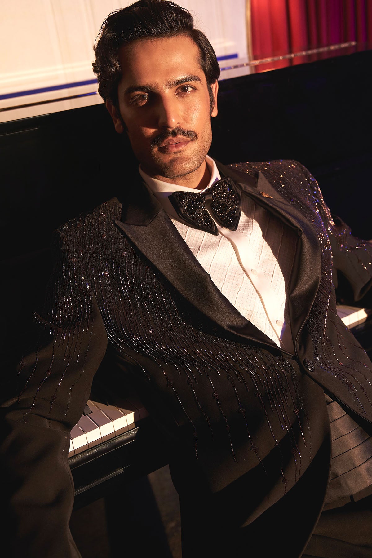 Noir Cascade Embroidered Tuxedo Set