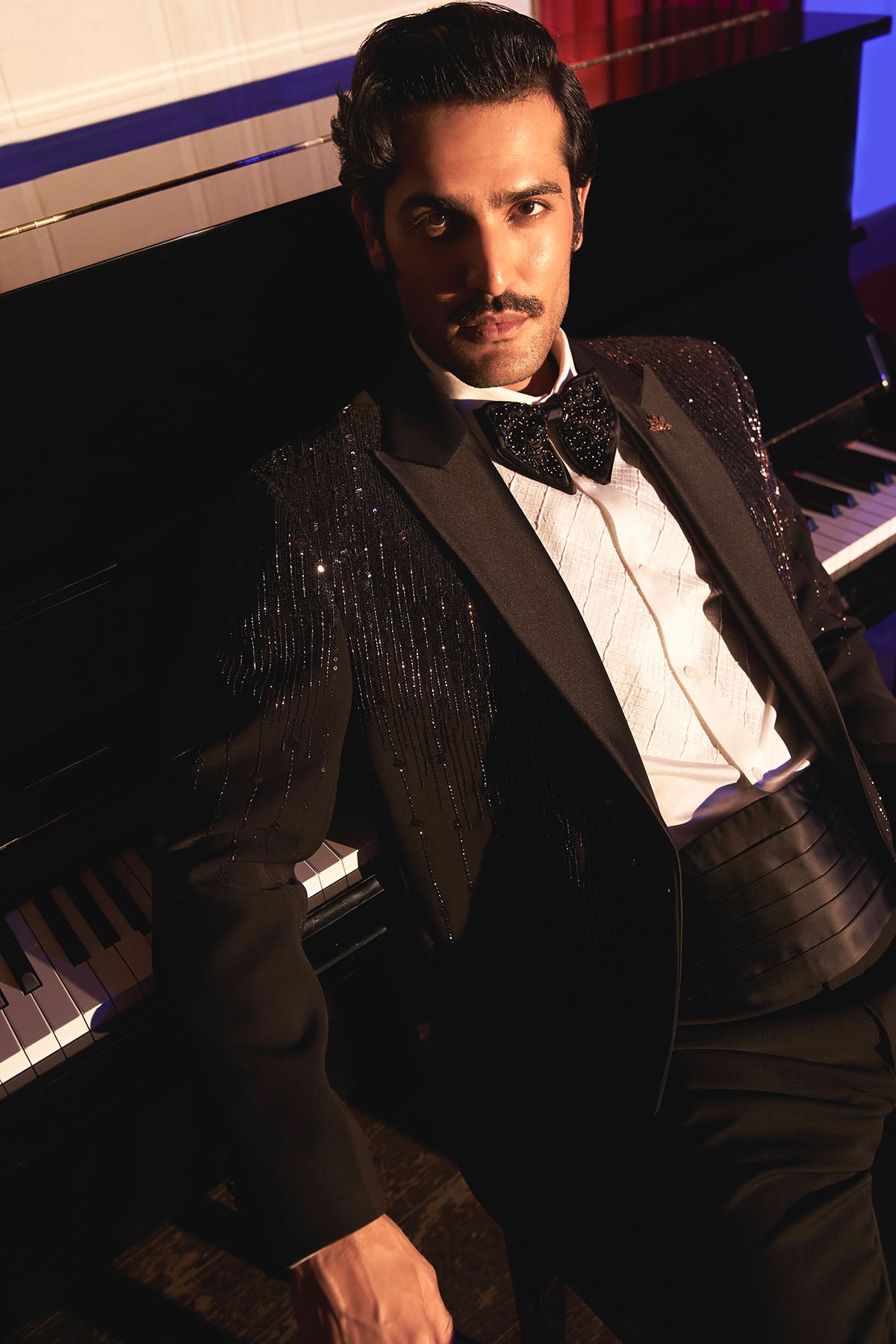 Noir Cascade Embroidered Tuxedo Set