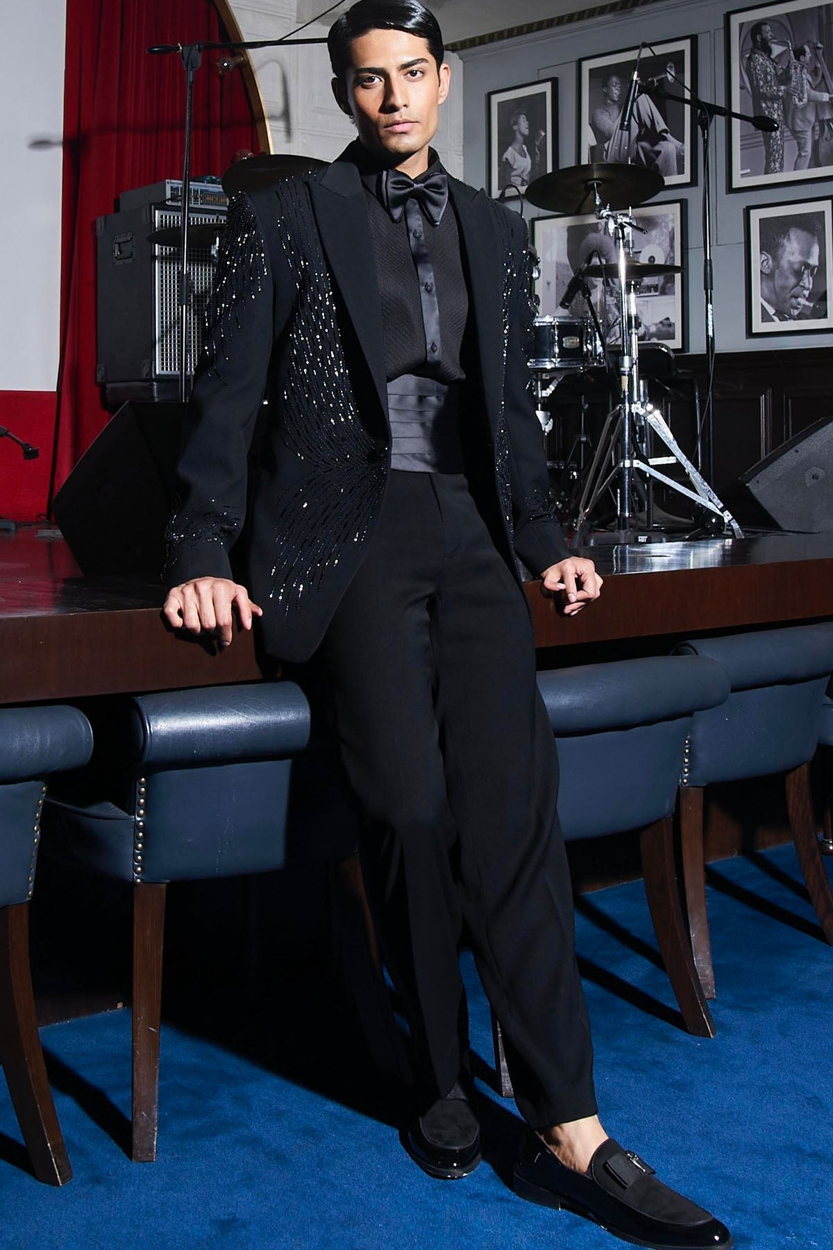 Noir Butterfly Embroidered Tuxedo Set