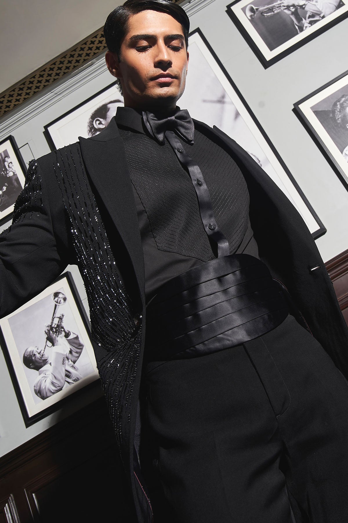 Noir Butterfly Embroidered Tuxedo Set