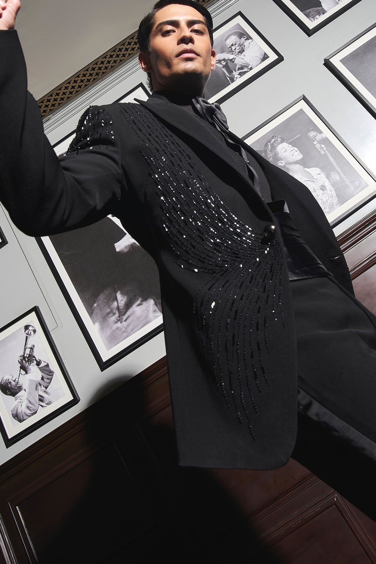 Noir Butterfly Embroidered Tuxedo Set