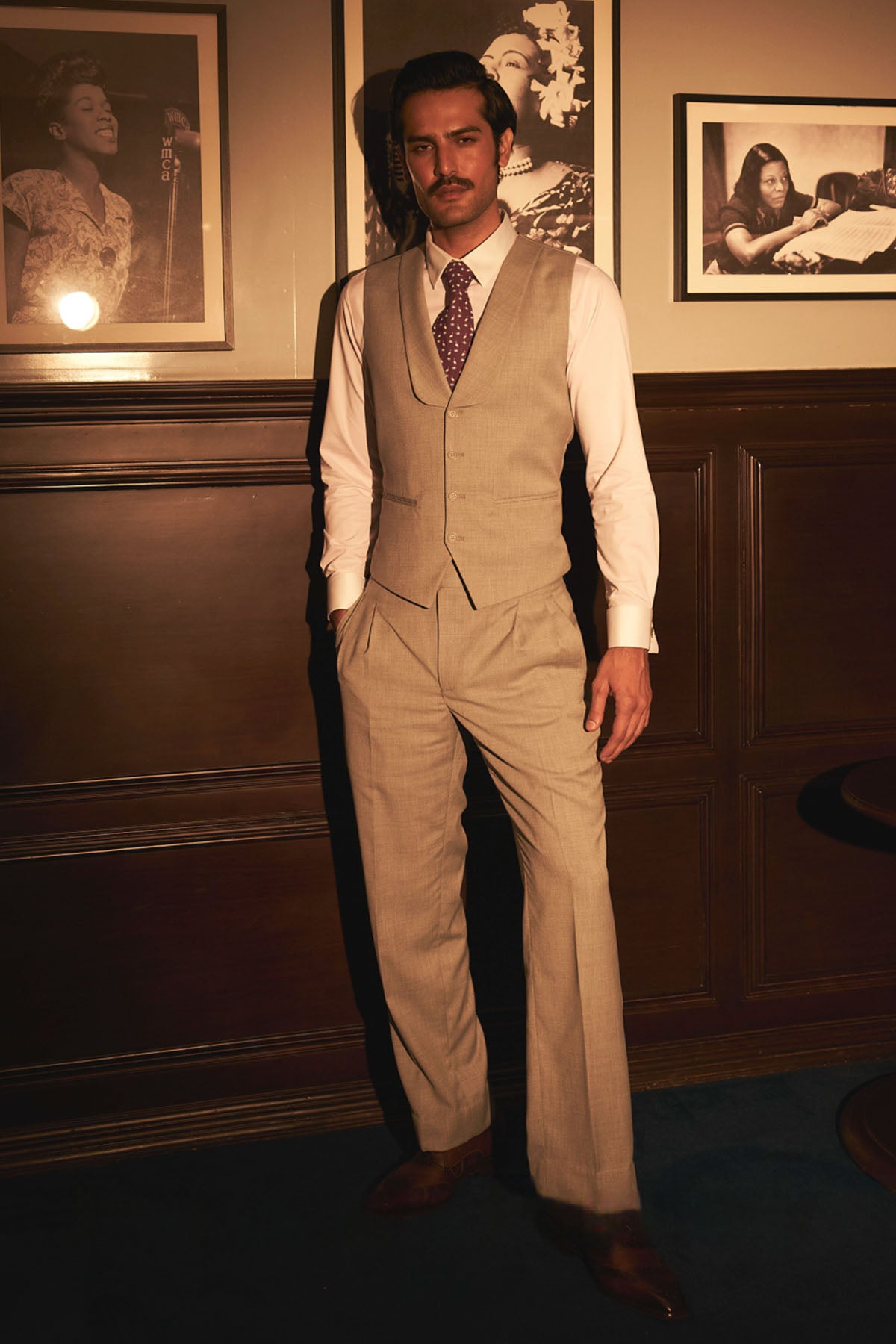 Tan Textured Shawl Lapel Waistcoat Set