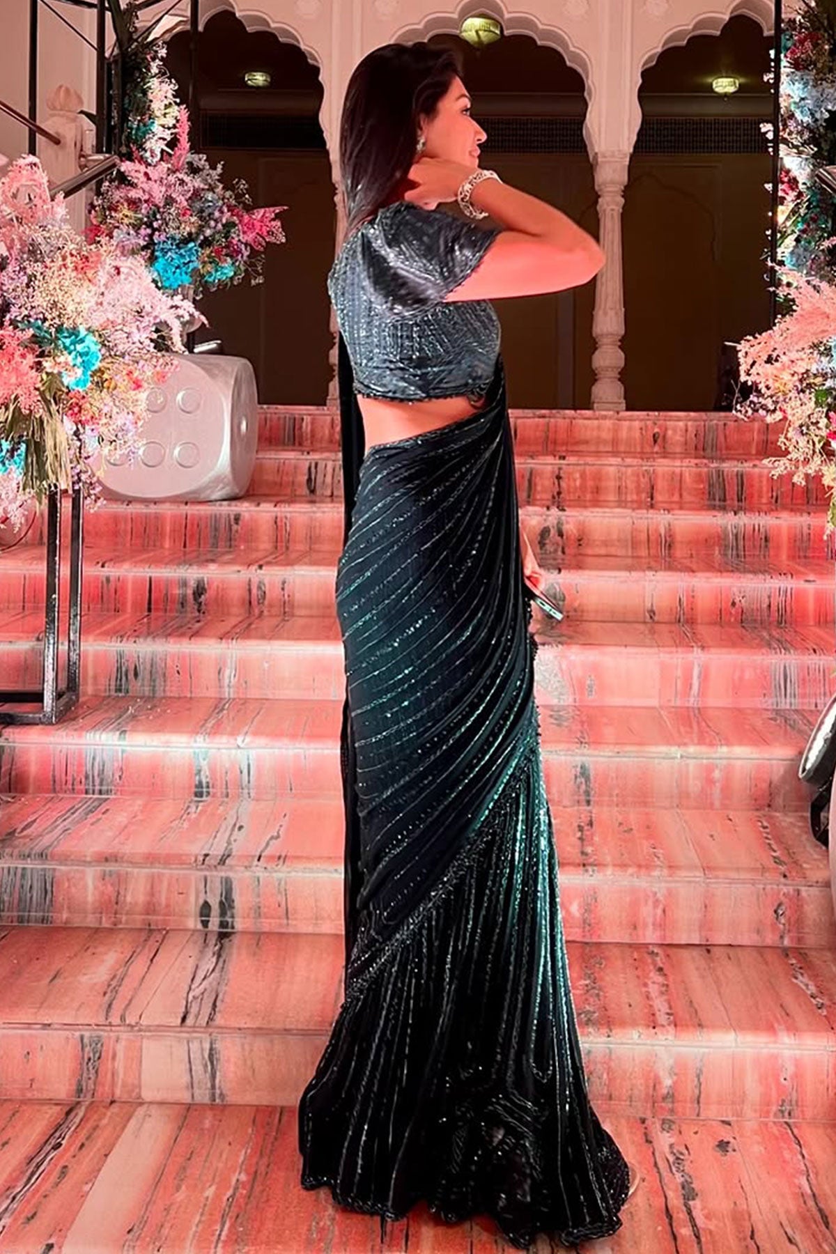 Azure Noir Cutdana Drape Saree