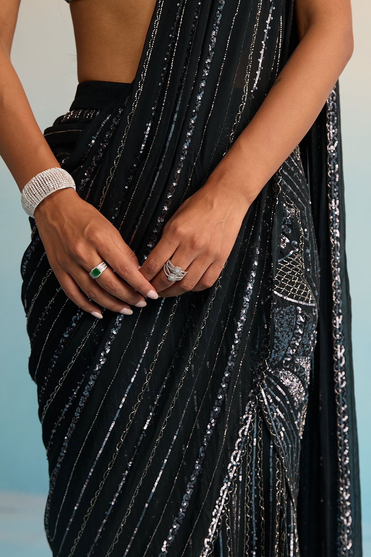 Azure Noir Cutdana Drape Saree