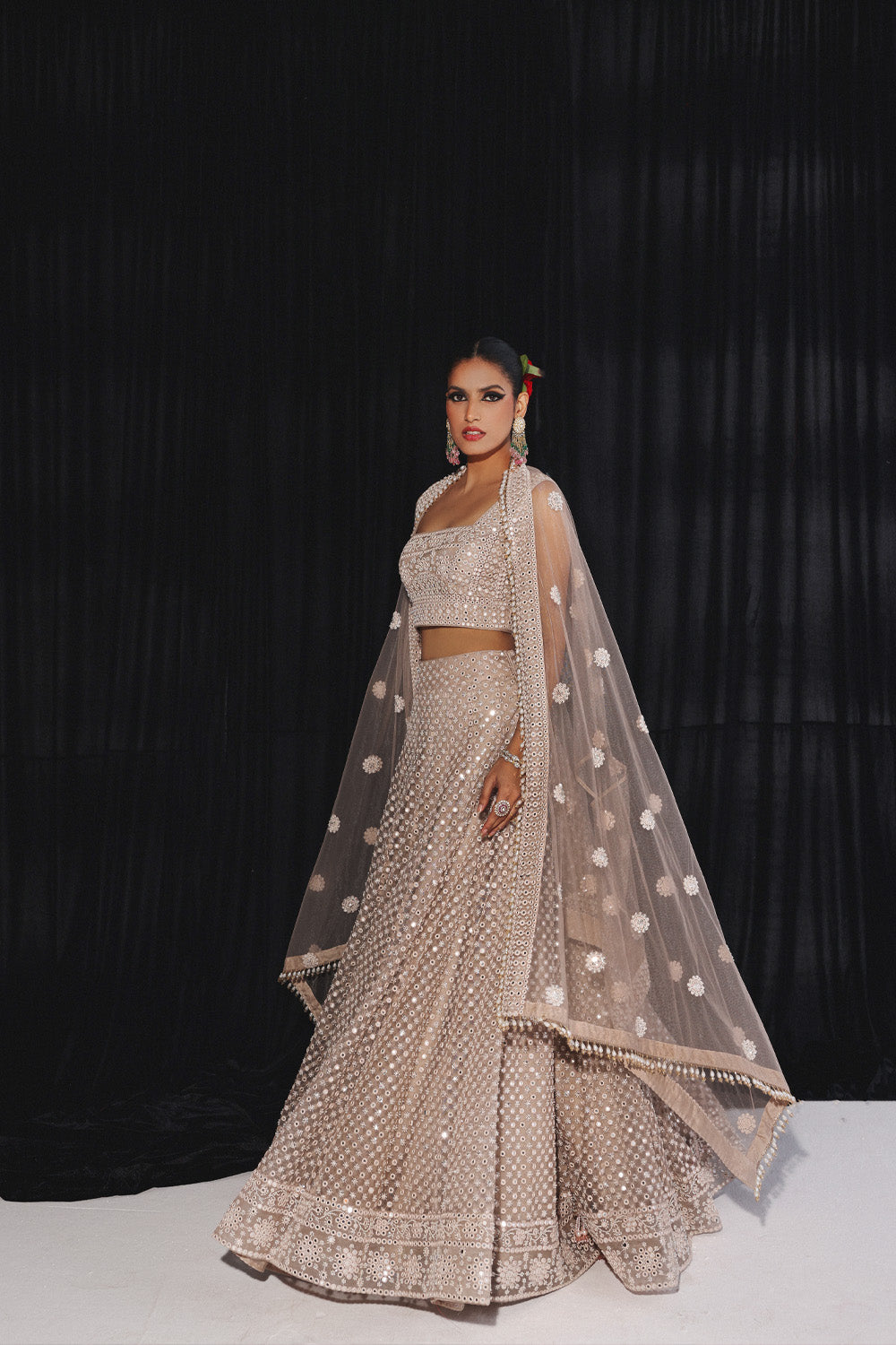 MIRRORWORK AND BEADWORK LEHENGA SET